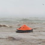 Life raft in ocean