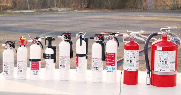 Typical marine fire extinguishers.